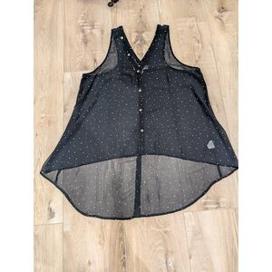 Decree XL Sheer Polka Dot High Low Tunic Tank Black Sleeveless Festival Punk Emo
